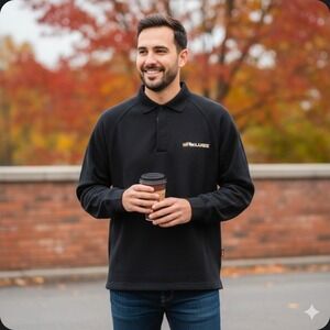 Lugz Pullover Large Black Collared 1/4 Zip Jacket Hip‎ Hop Baggy 90s Vintage